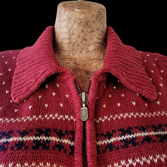 Vintage Burgundy Knit Sweater Vest With Fair Isle Pattern Sleeveless - Picture 3 of 8